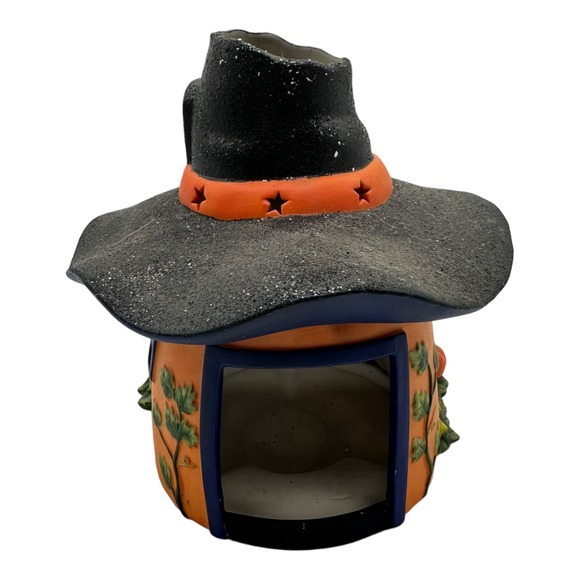 Party Lite Ceramic Pumpkin Witch House‎ Halloween Tea Light Holder P8607 W/Stars - Picture 4 of 7